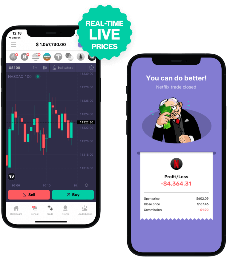 Real-time trading simulator with live prices